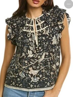 Ulla Johnson Frill-Sleeve Front-Tie Floral Asmara Top